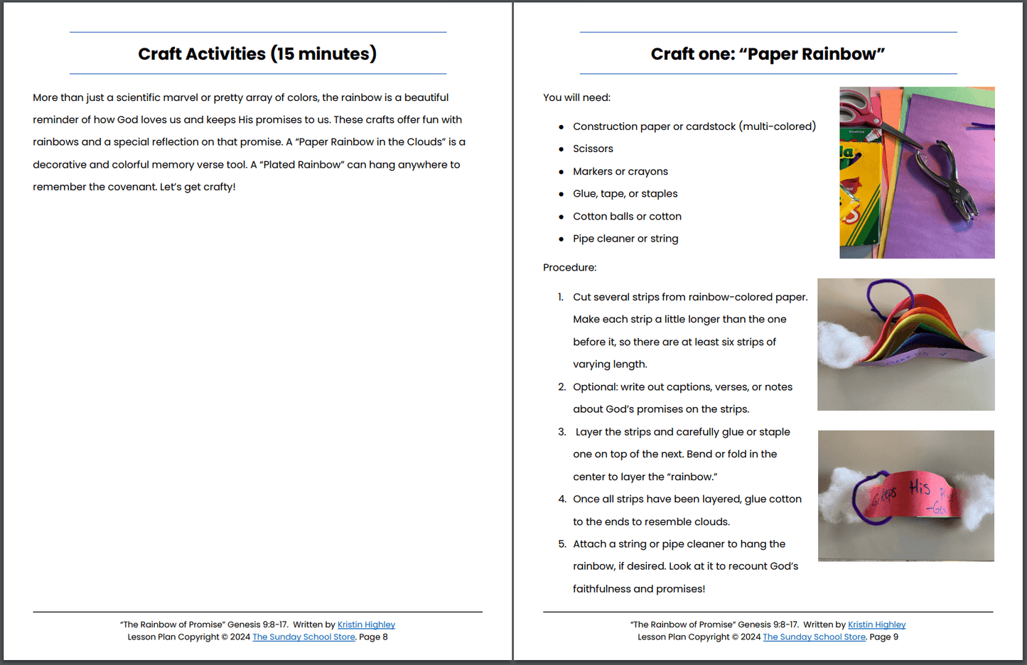 God's Rainbow of Promise to Noah (Genesis 9:8-17) Printable Bible Lesson & Sunday School Activities PDF