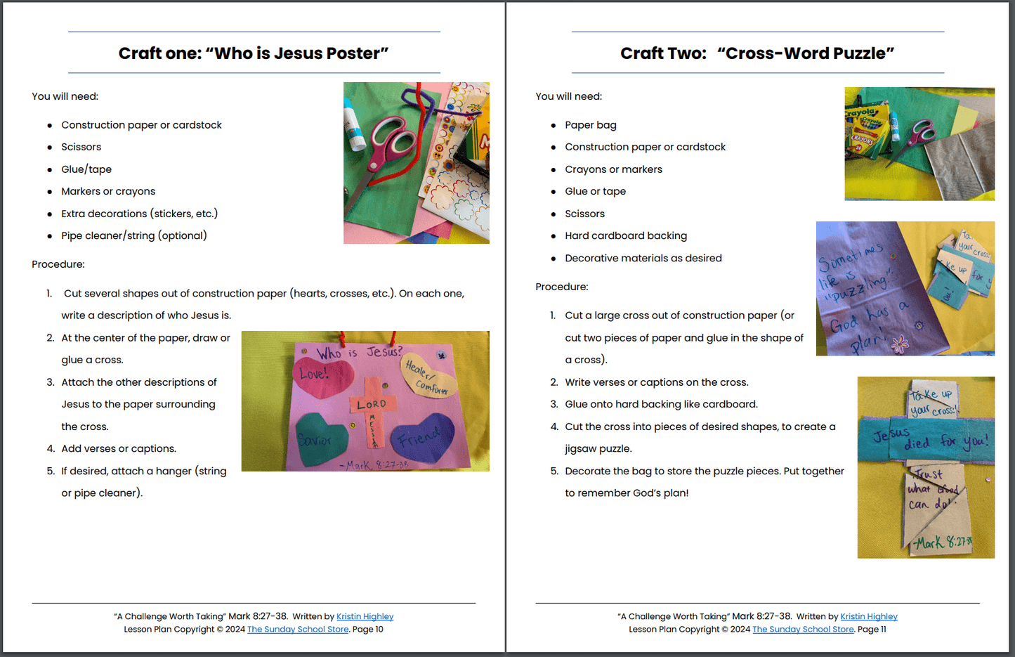 Take Up Your Cross and Follow Me (Mark 8:27-38) Printable Bible Lesson & Sunday School Activities PDF