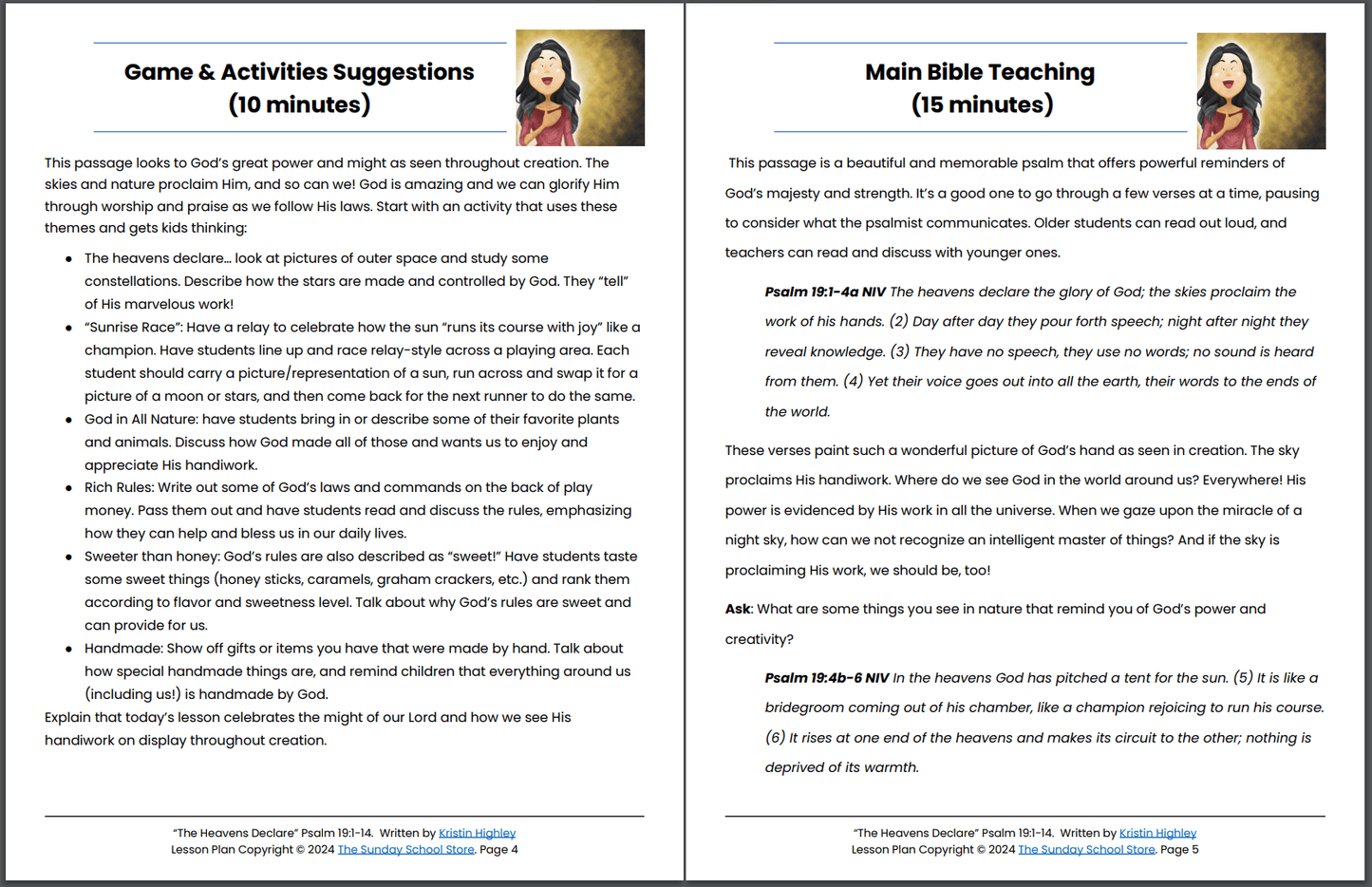 The Heavens Declare the Glory of God (Psalm 19:1-14) Printable Bible Lesson & Sunday School Activities PDF