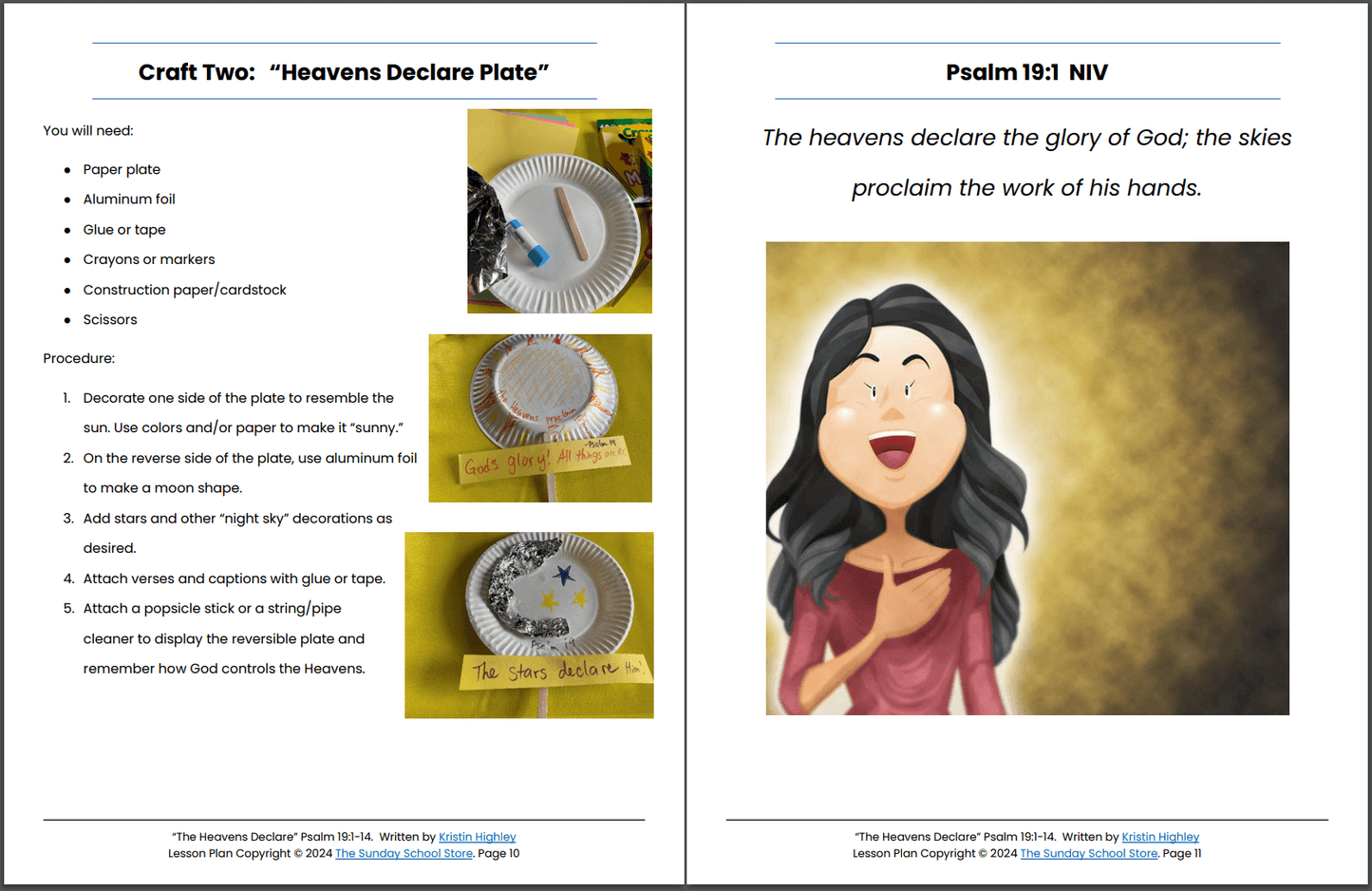The Heavens Declare the Glory of God (Psalm 19:1-14) Printable Bible Lesson & Sunday School Activities PDF
