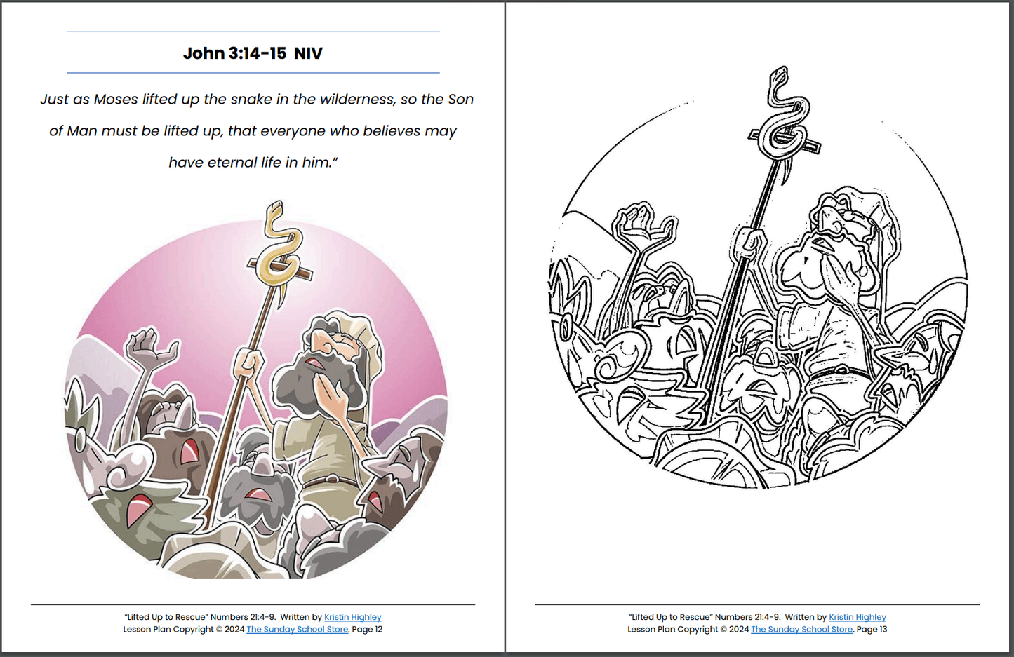 The Bronze Snake Lifted Up (Numbers 21:4-9) Printable Bible Lesson & Sunday School Activities PDF
