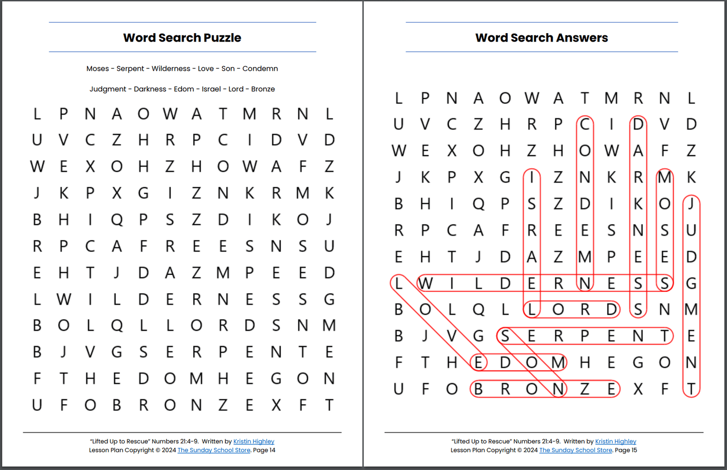 The Bronze Snake Lifted Up (Numbers 21:4-9) Printable Bible Lesson & Sunday School Activities PDF