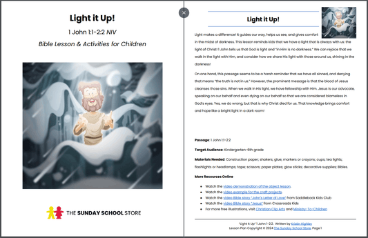 The Light of Christ (John 1:1 - 2:2) Printable Bible Lesson & Sunday School Activities PDF