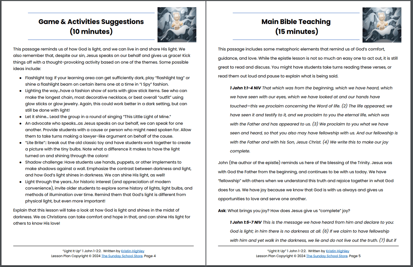 The Light of Christ (John 1:1 - 2:2) Printable Bible Lesson & Sunday School Activities PDF