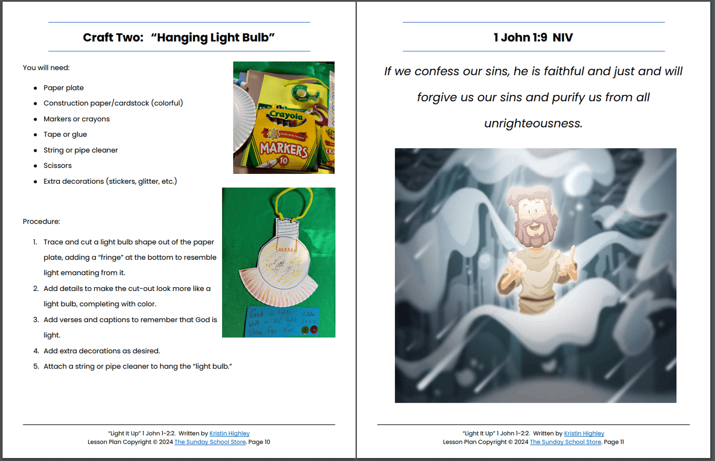The Light of Christ (John 1:1 - 2:2) Printable Bible Lesson & Sunday School Activities PDF