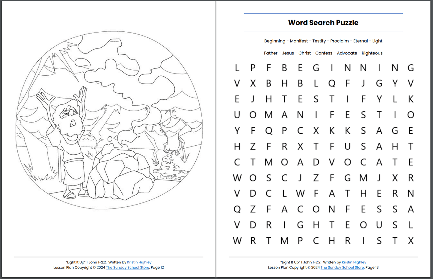 The Light of Christ (John 1:1 - 2:2) Printable Bible Lesson & Sunday School Activities PDF