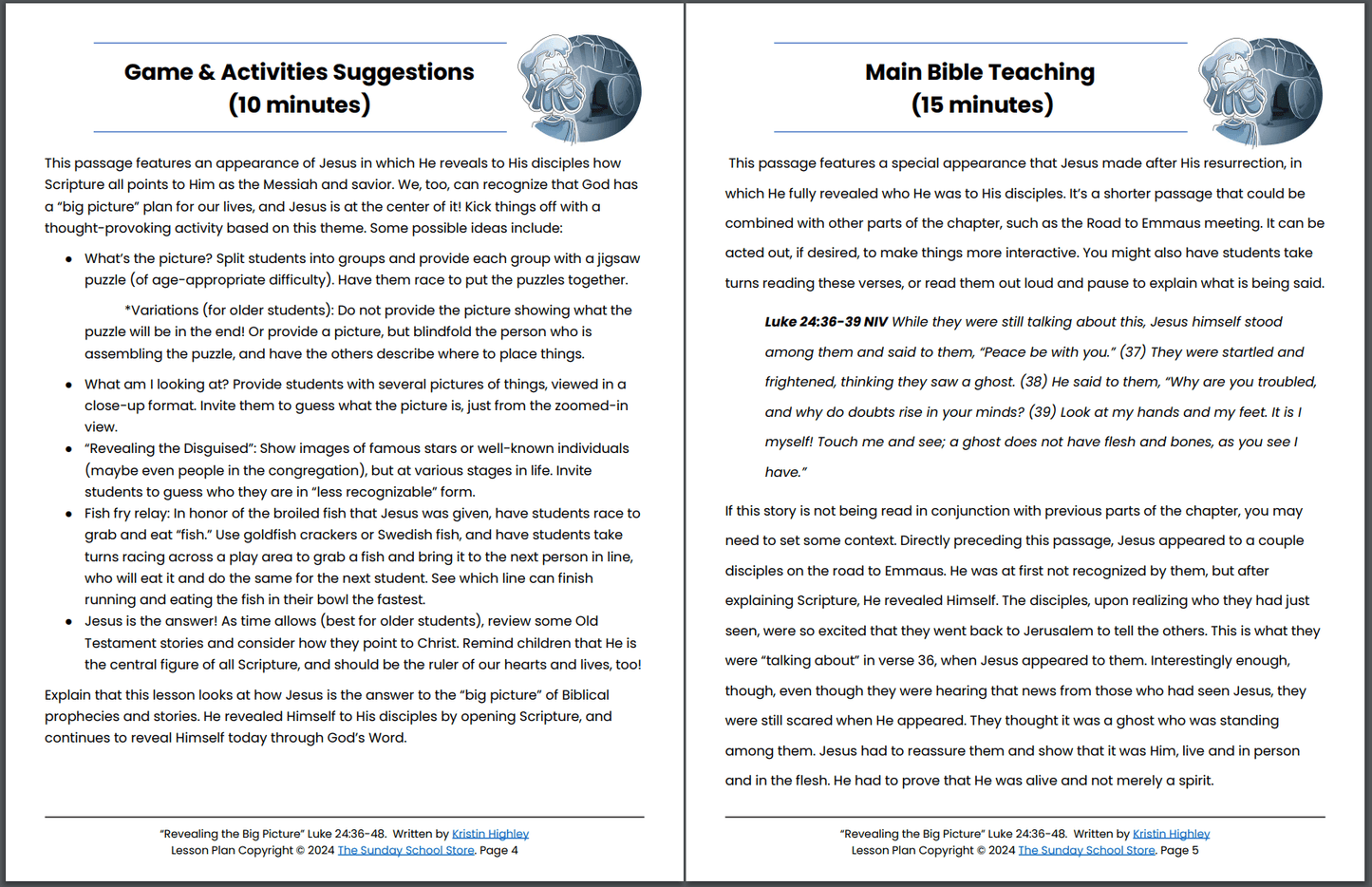 Jesus Appears to the Disciples (Luke 24:36-48) Kids' Bible Lesson & Sunday School Activities PDF