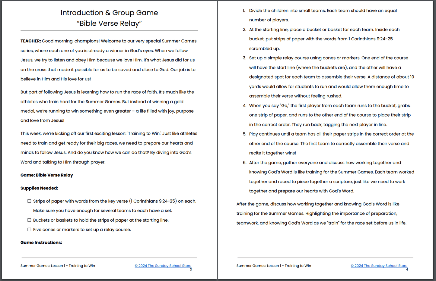 Summer Games: 3-Week Sunday School Curriculum for Children’s Ministry with Olympic Theme for 2024