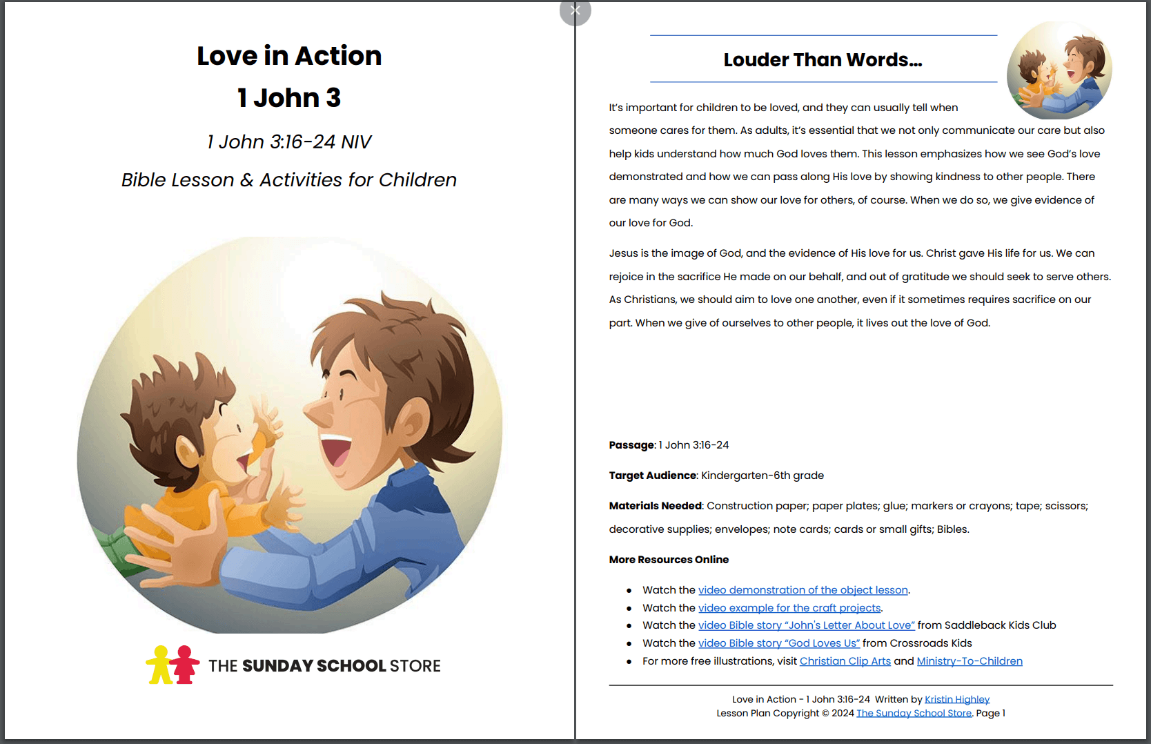 Love in Action (1 John 3:16-24) Kids' Bible Lesson Sunday School