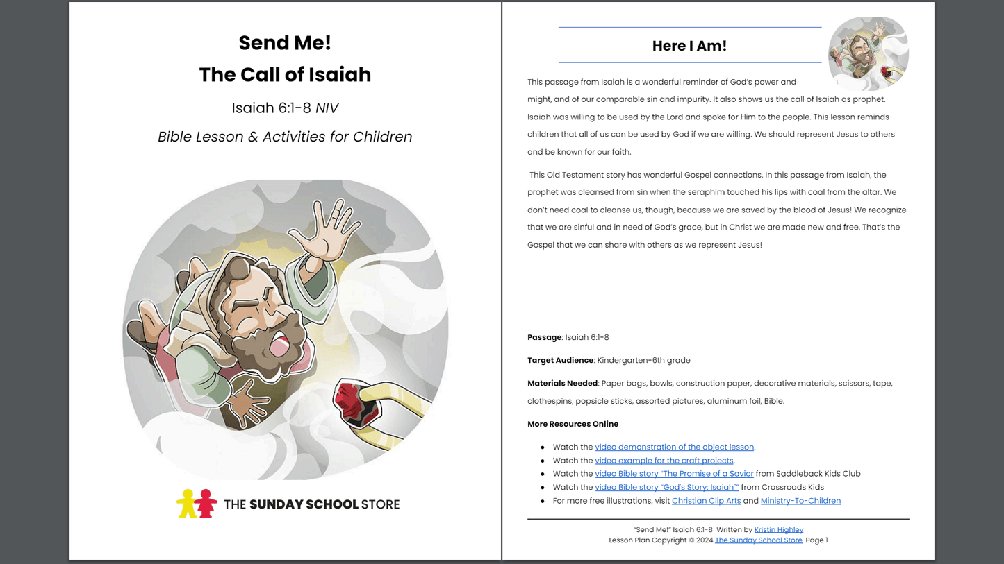 Send Me (Isaiah 6:1-8) Sunday School Lesson & Activities for Kids PDF