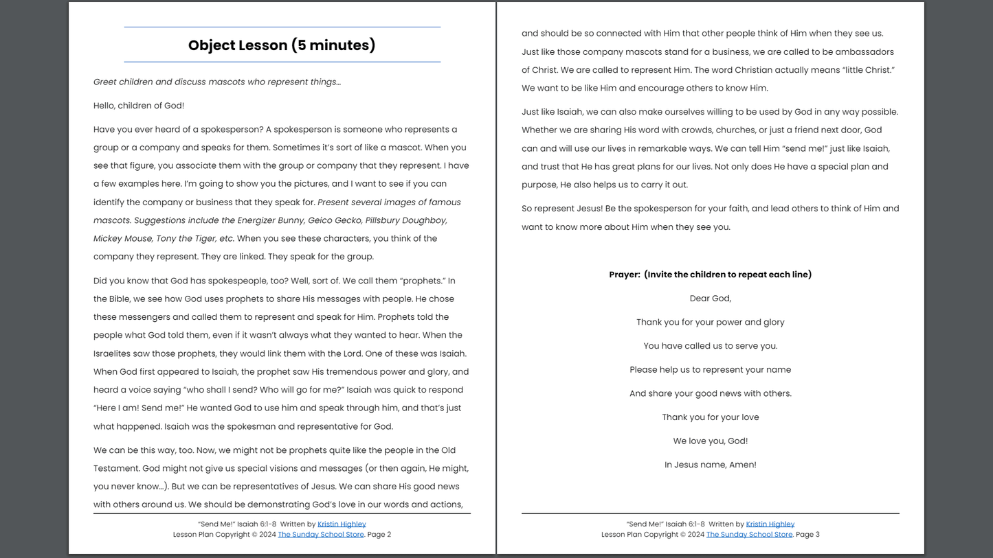 Send Me (Isaiah 6:1-8) Sunday School Lesson & Activities for Kids PDF