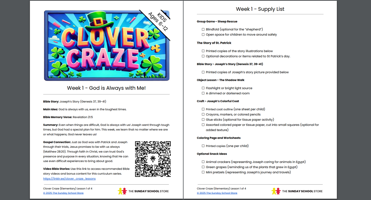 NEW Clover Craze: 4-Week Children's Ministry Curriculum (Age 6-12) St. Patrick's Day