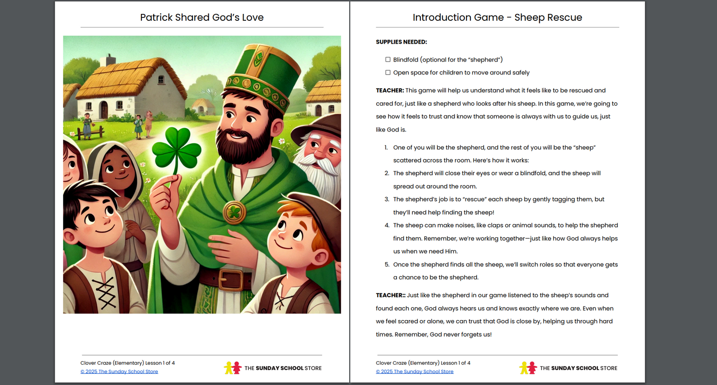 NEW Clover Craze: 4-Week Children's Ministry Curriculum (Age 6-12) St. Patrick's Day