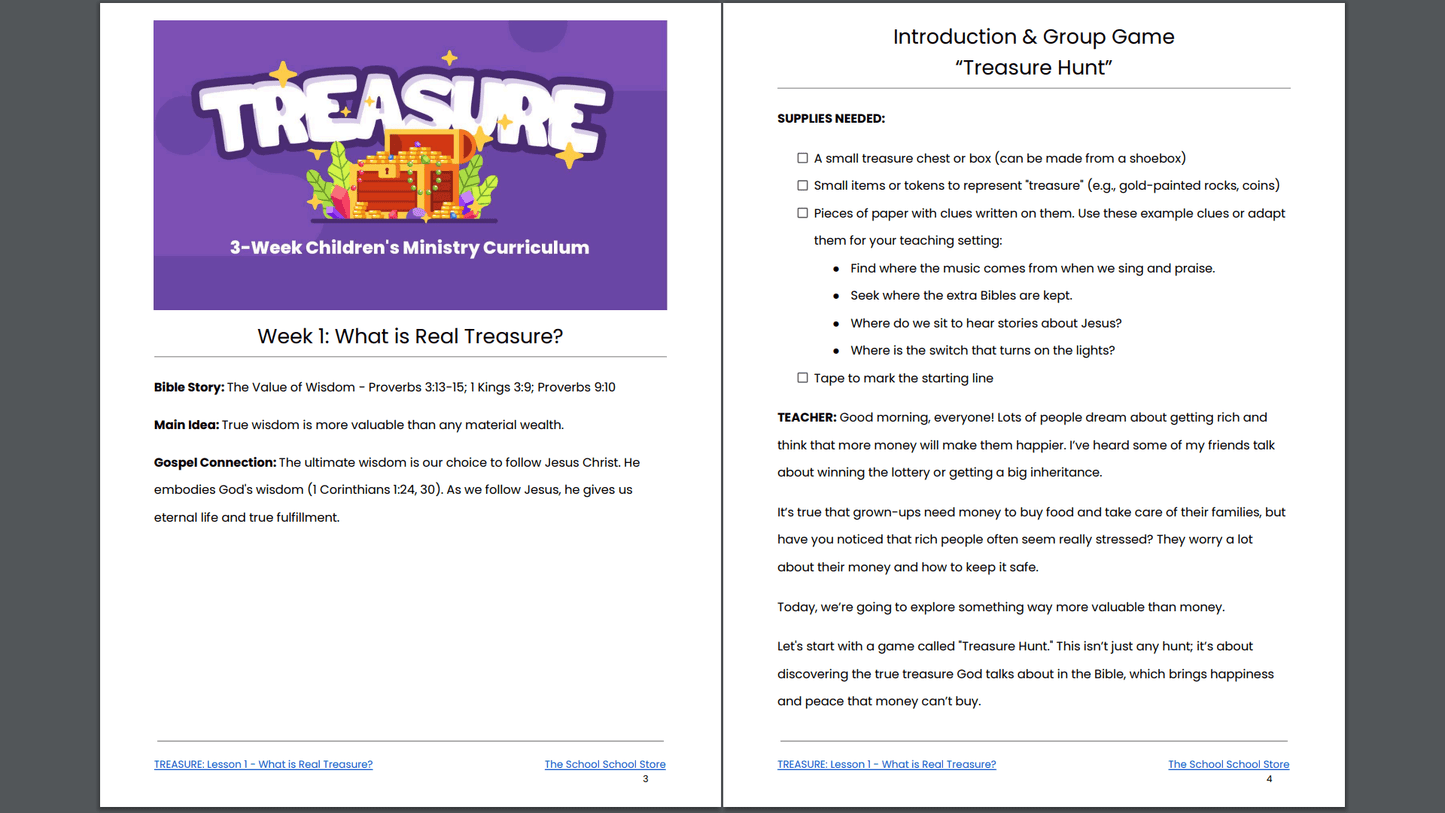Treasure: 3-Lesson Sunday School Curriculum for Children's Ministry
