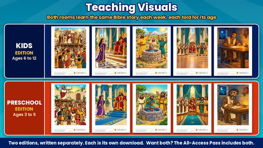 Teaching visuals from the Book Smart 5-week Sunday school curriculum on wisdom, Kids edition (ages 6 to 12) and Preschool edition (ages 3 to 5), sold separately