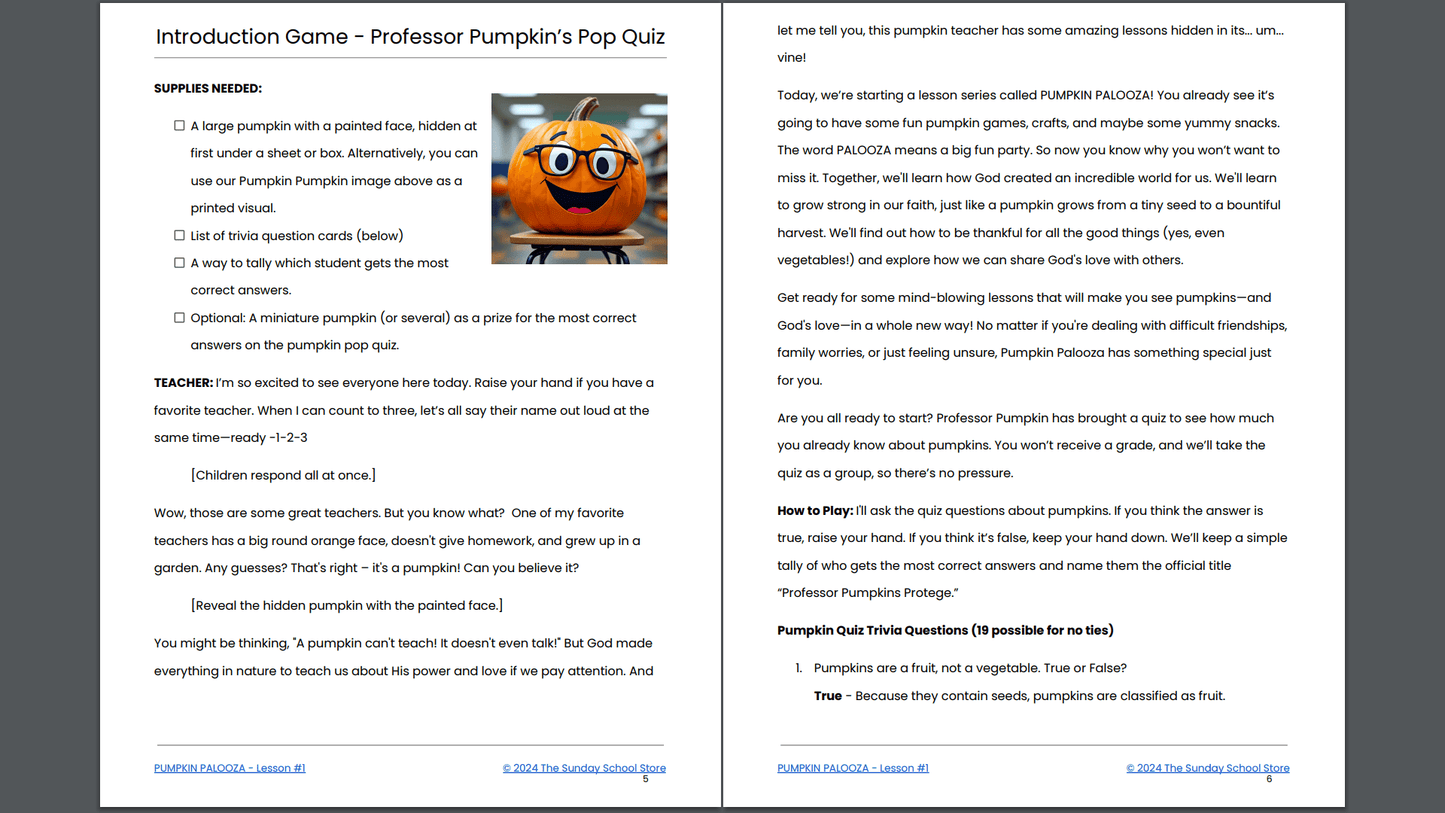 PUMPKIN PALOOZA: 4-Lesson Fall Themed Children's Ministry Curriculum