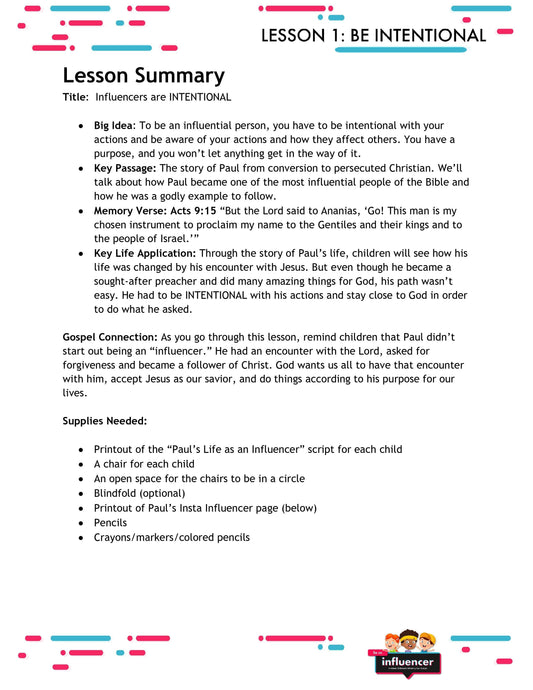 Be an Influencer: Free Sample Lesson Plan (download only) - Sunday School Store