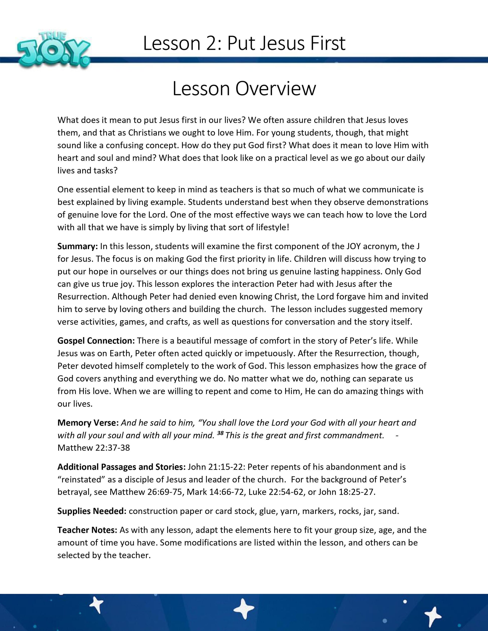 True JOY Curriculum: Free Sample Lesson (download only) - Sunday School Store