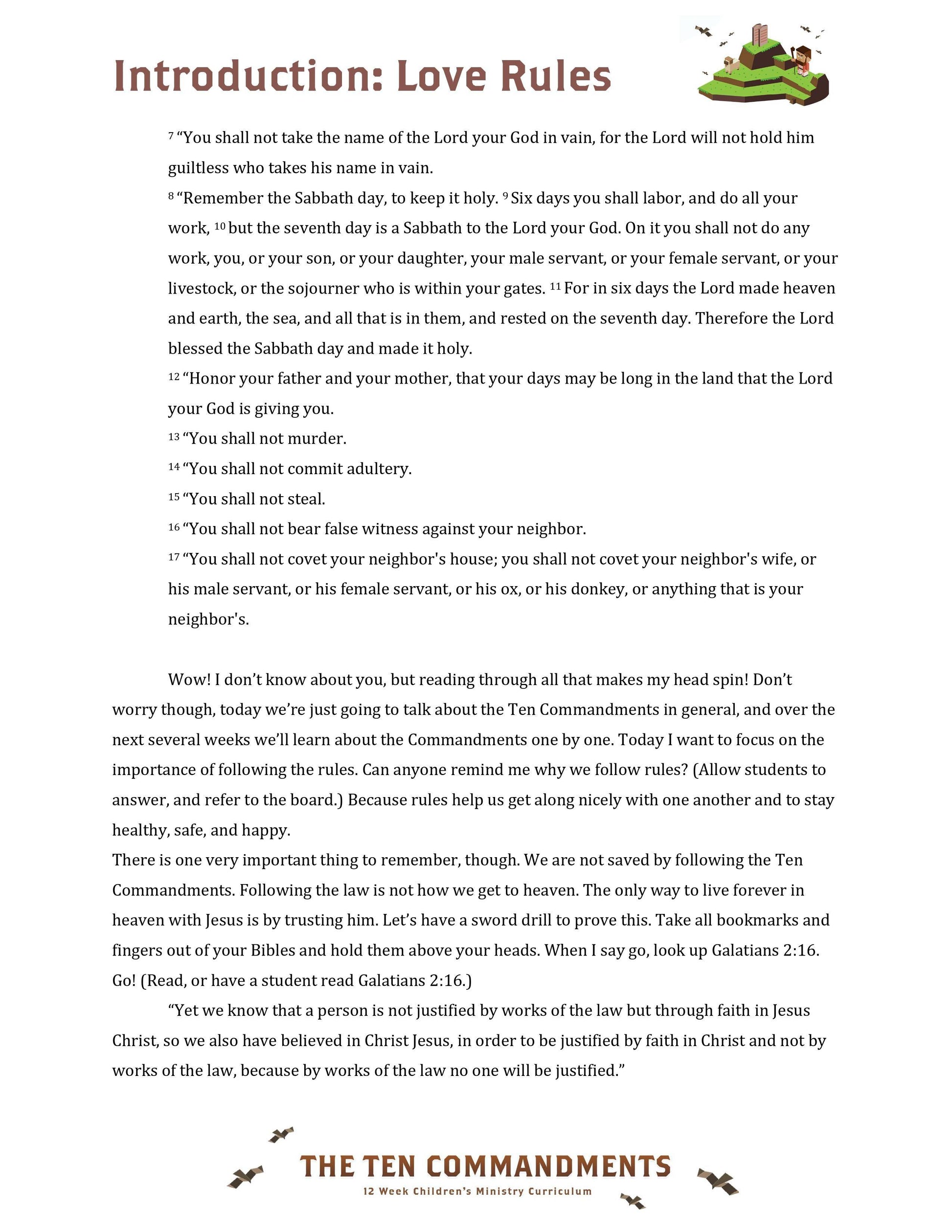 The Ten Commandments: Free Sample Lesson (download only) - Sunday School Store