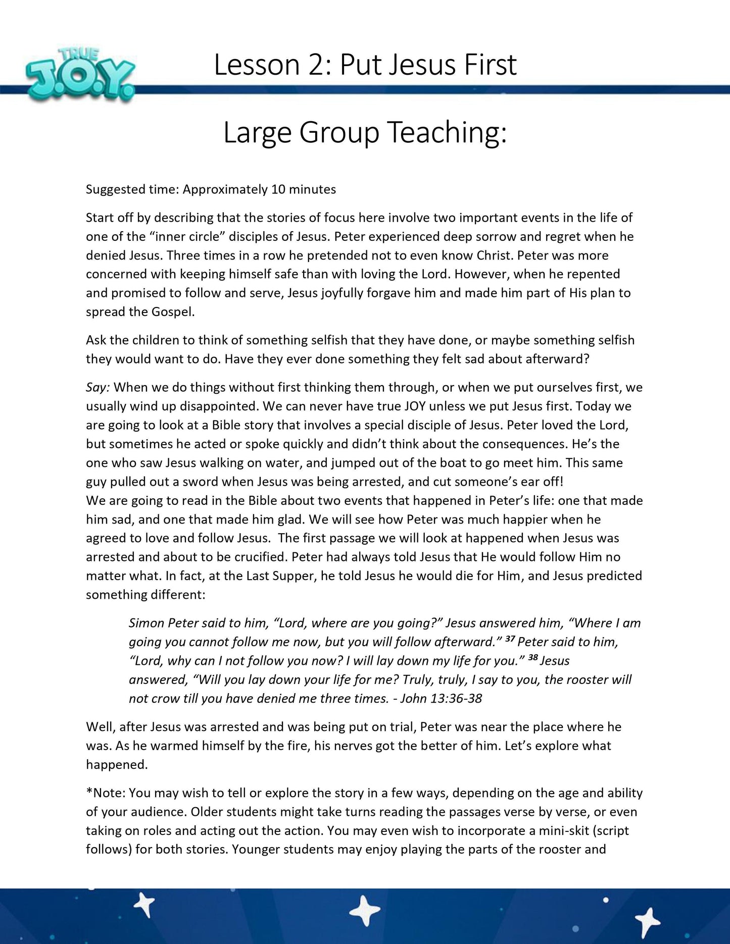 True JOY Curriculum: Free Sample Lesson (download only) - Sunday School Store