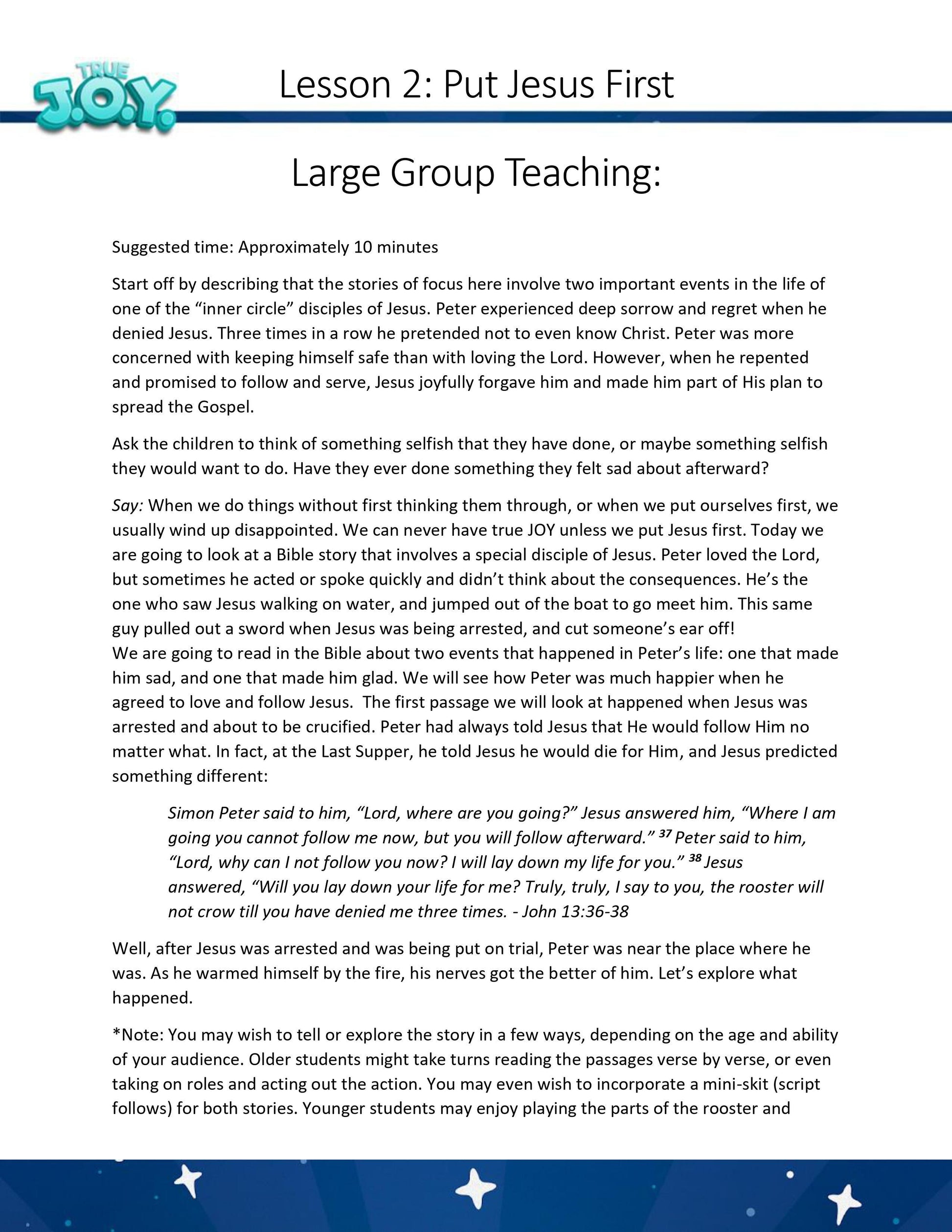 True JOY Curriculum: Free Sample Lesson (download only) - Sunday School Store