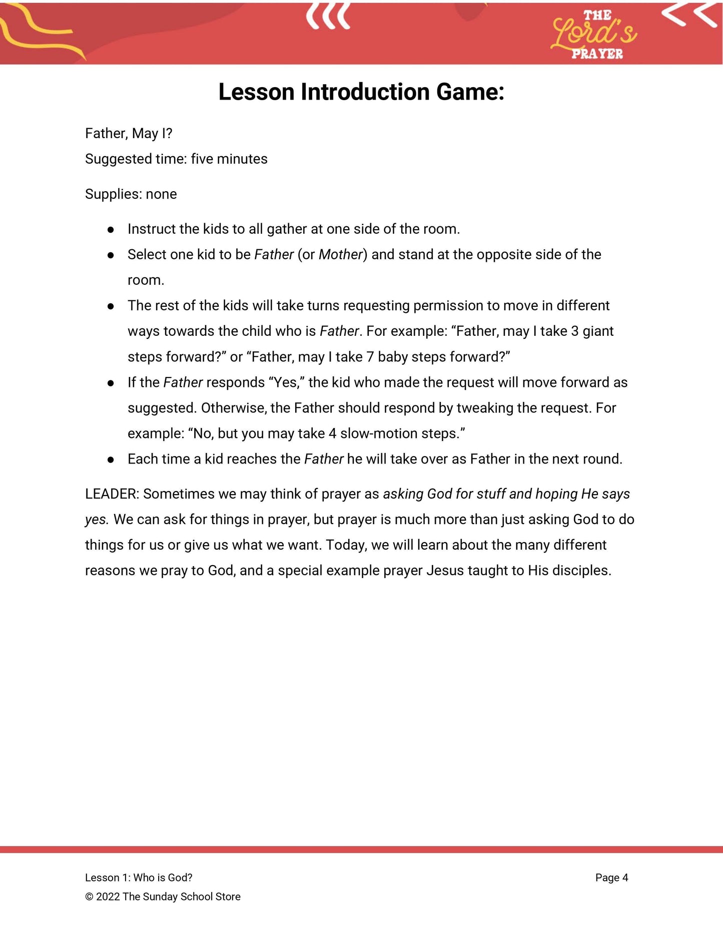 "Our Father" Free Lesson for Kids on the Lord's Prayer - Sunday School Store