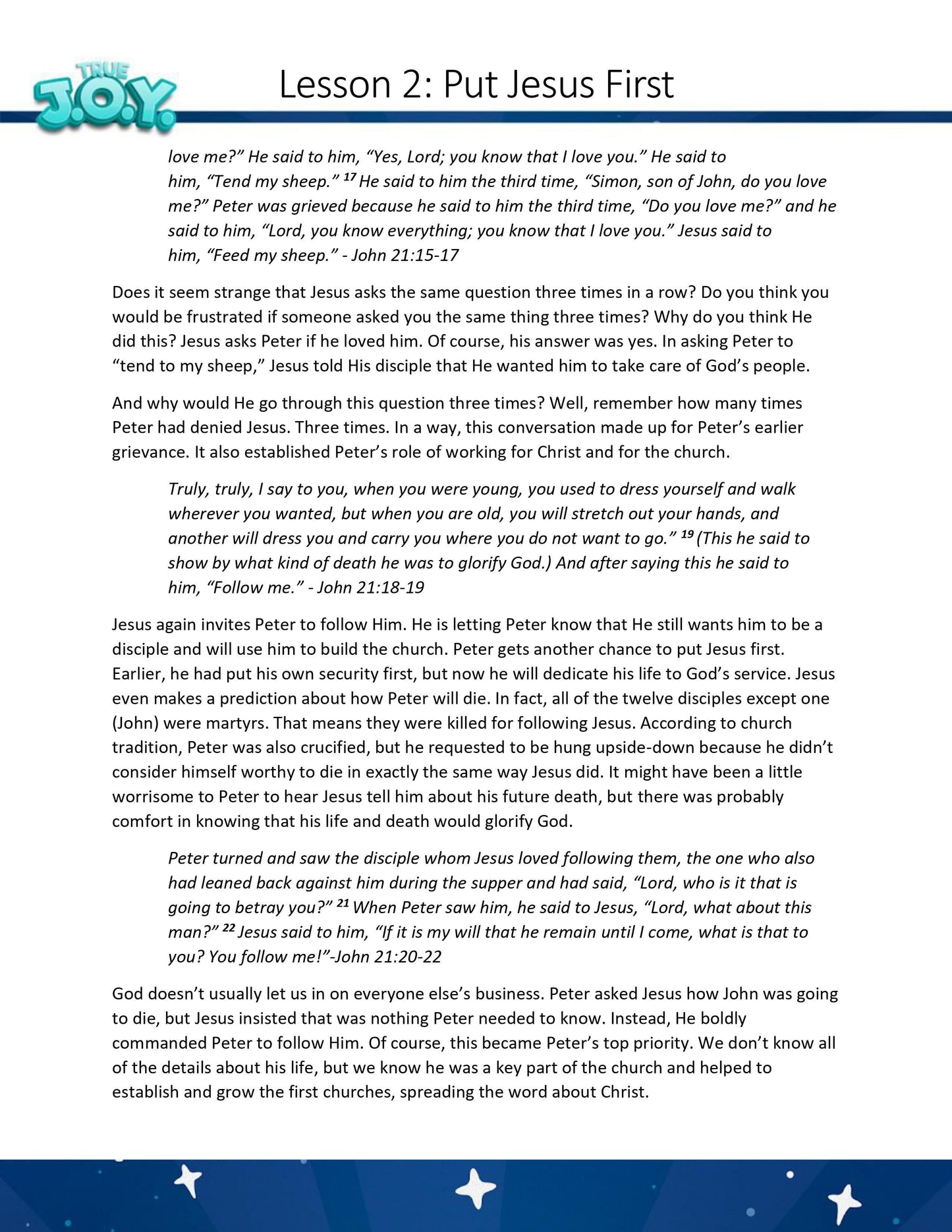 True JOY Curriculum: Free Sample Lesson (download only) - Sunday School Store