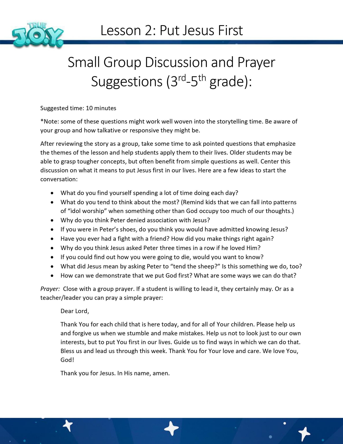 True JOY Curriculum: Free Sample Lesson (download only) - Sunday School Store