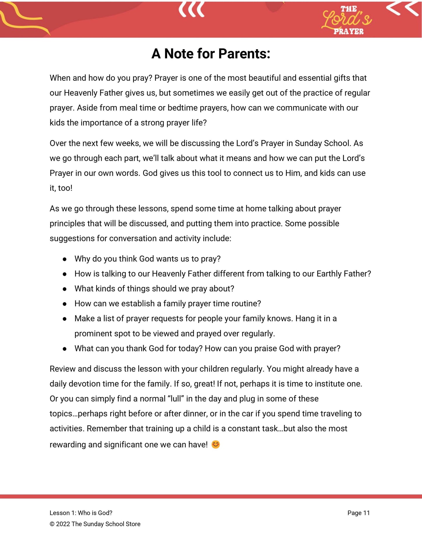 "Our Father" Free Lesson for Kids on the Lord's Prayer - Sunday School Store