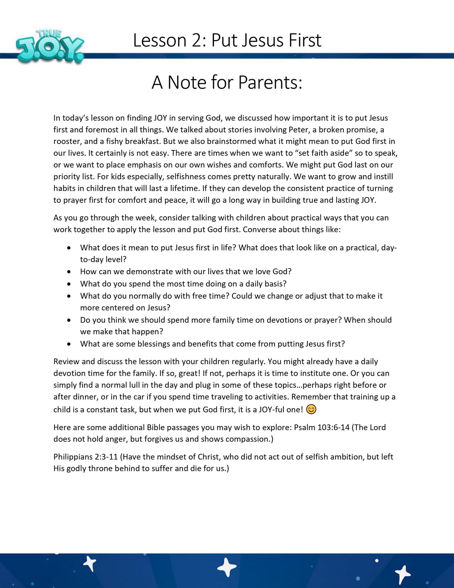 True JOY Curriculum: Free Sample Lesson (download only) - Sunday School Store