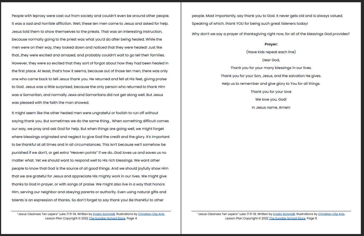 One Thankful Leper (Luke 17:11-19) Printable Bible Lesson & Sunday School Activities - Sunday School Store