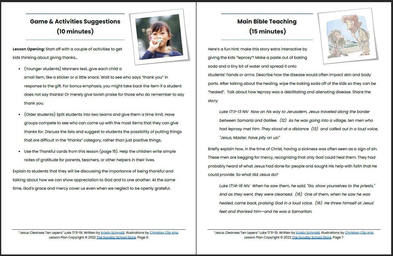 One Thankful Leper (Luke 17:11-19) Printable Bible Lesson & Sunday School Activities - Sunday School Store