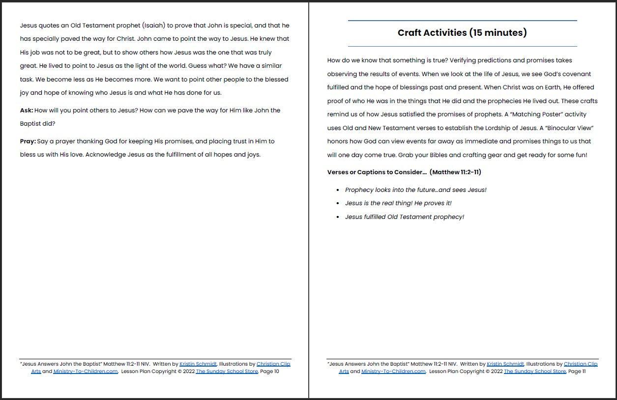 Jesus Answers John the Baptist (Matthew 11:2-11) Printable Bible Lesson & Sunday School Activities
