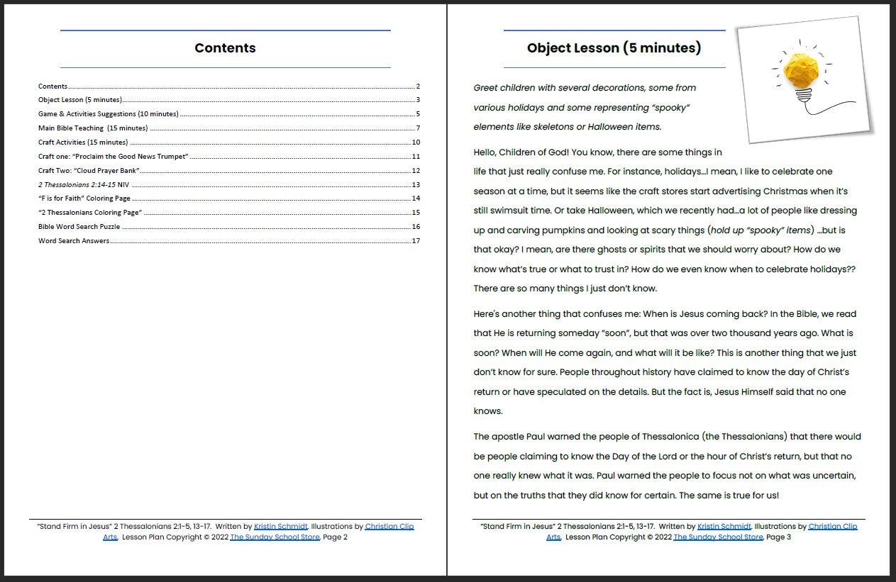 Stand Firm in Jesus (2 Thessalonians 2) Printable Bible Lesson & Sunday School Activities - Sunday School Store