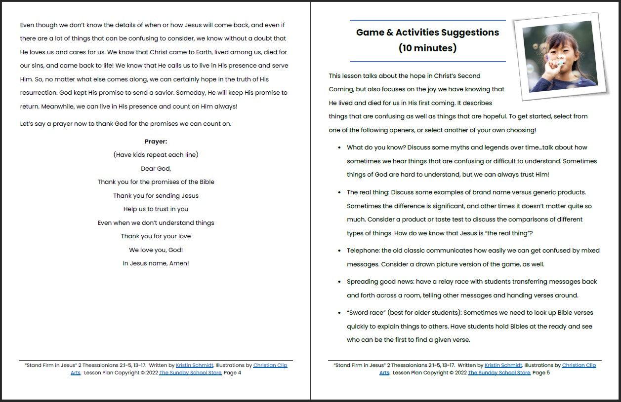 Stand Firm in Jesus (2 Thessalonians 2) Printable Bible Lesson & Sunday School Activities - Sunday School Store