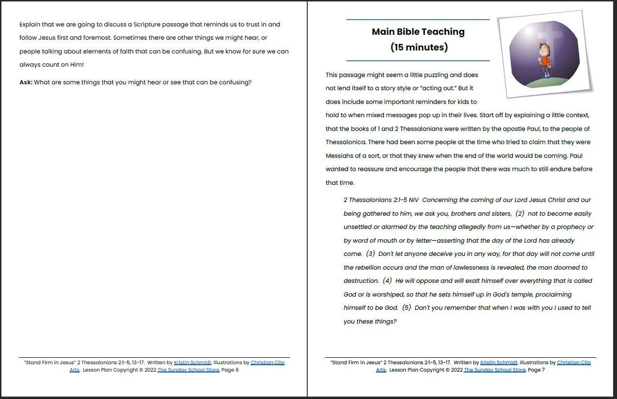 Stand Firm in Jesus (2 Thessalonians 2) Printable Bible Lesson & Sunday School Activities - Sunday School Store