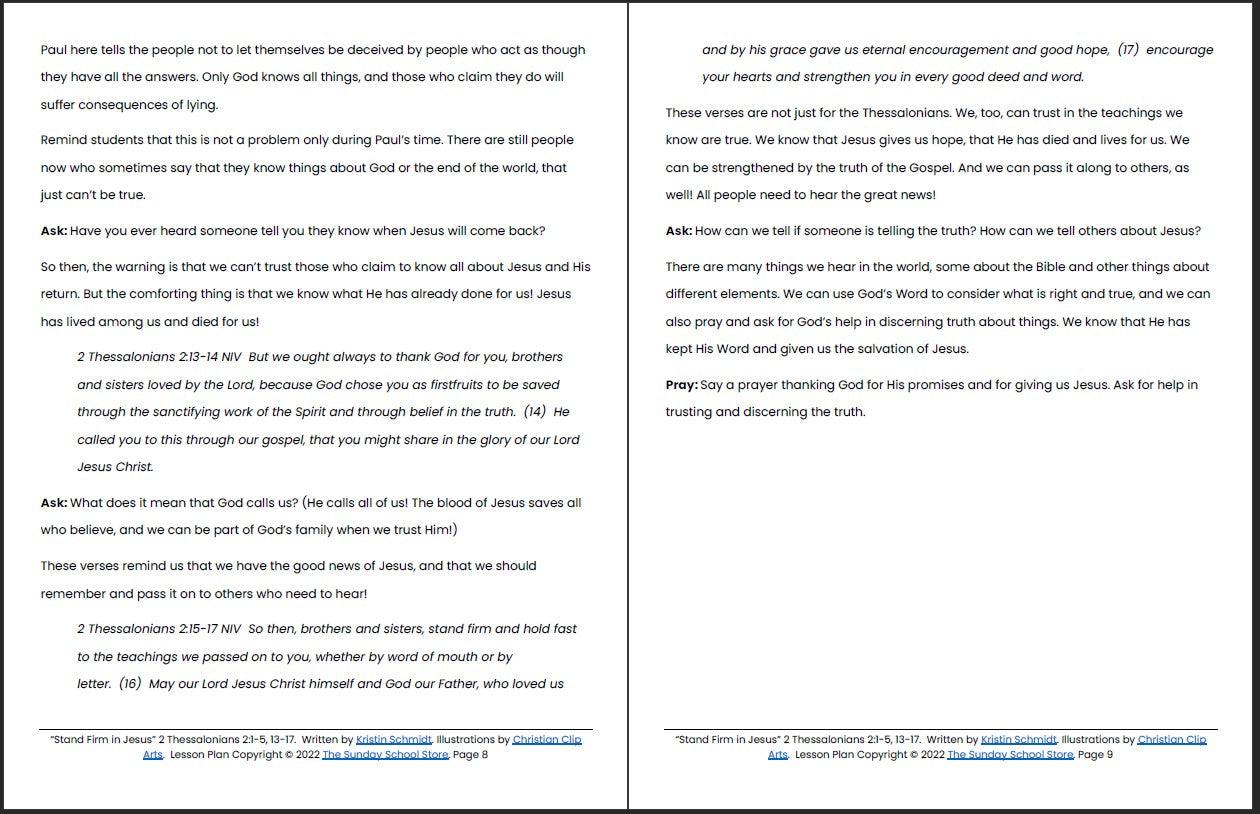 Stand Firm in Jesus (2 Thessalonians 2) Printable Bible Lesson & Sunday School Activities - Sunday School Store
