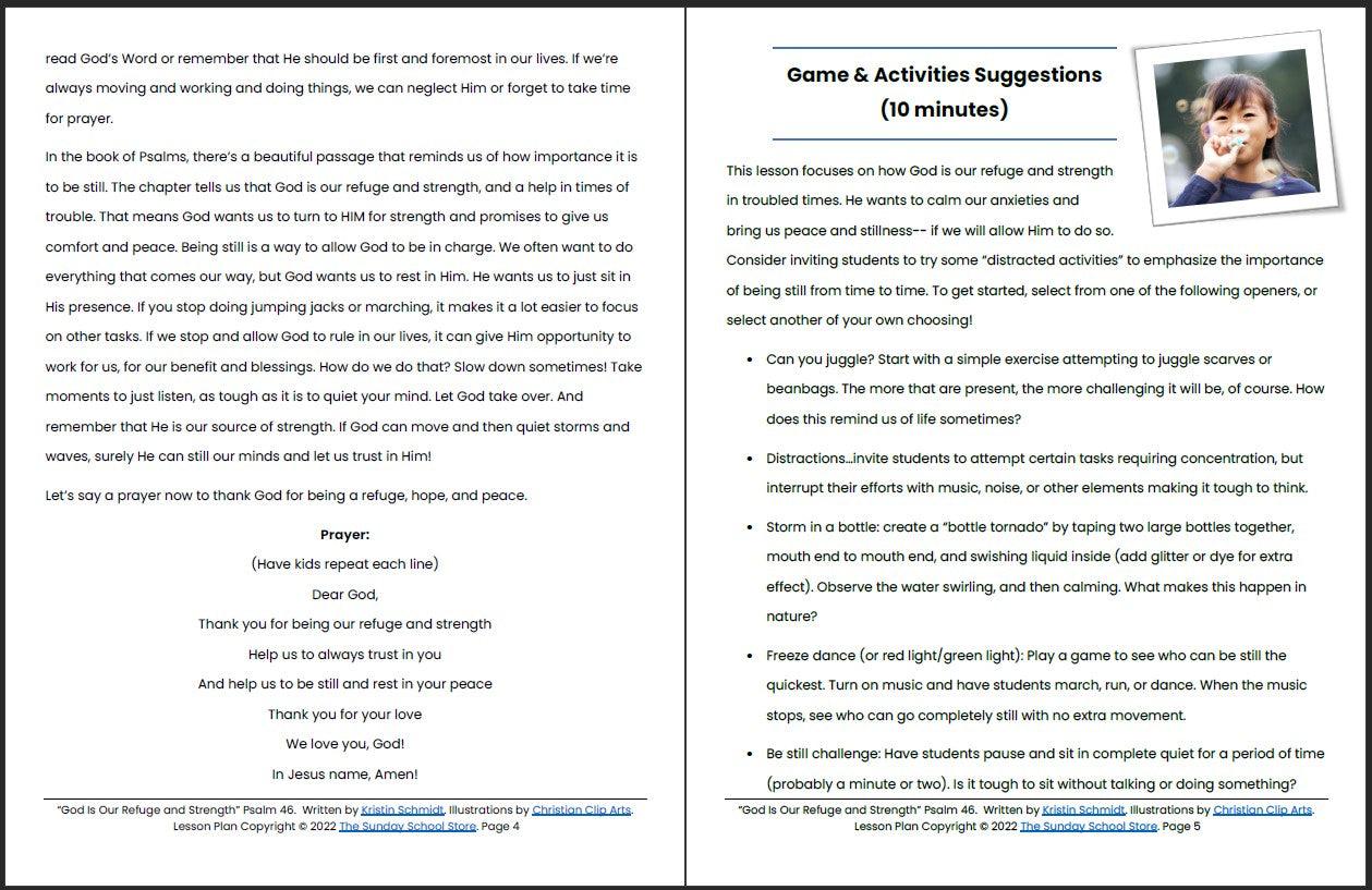 God Is Our Refuge and Strength (Psalm 46:1-11) Printable Bible Lesson & Sunday School Activities - Sunday School Store