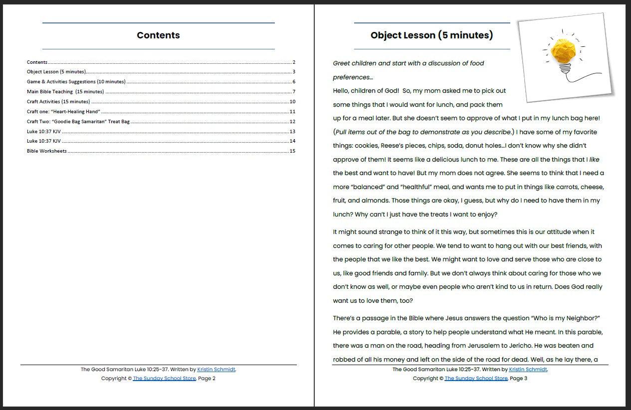 The Good Samaritan (Luke 10:25-37) Printable Bible Lesson & Sunday School Activities - Sunday School Store