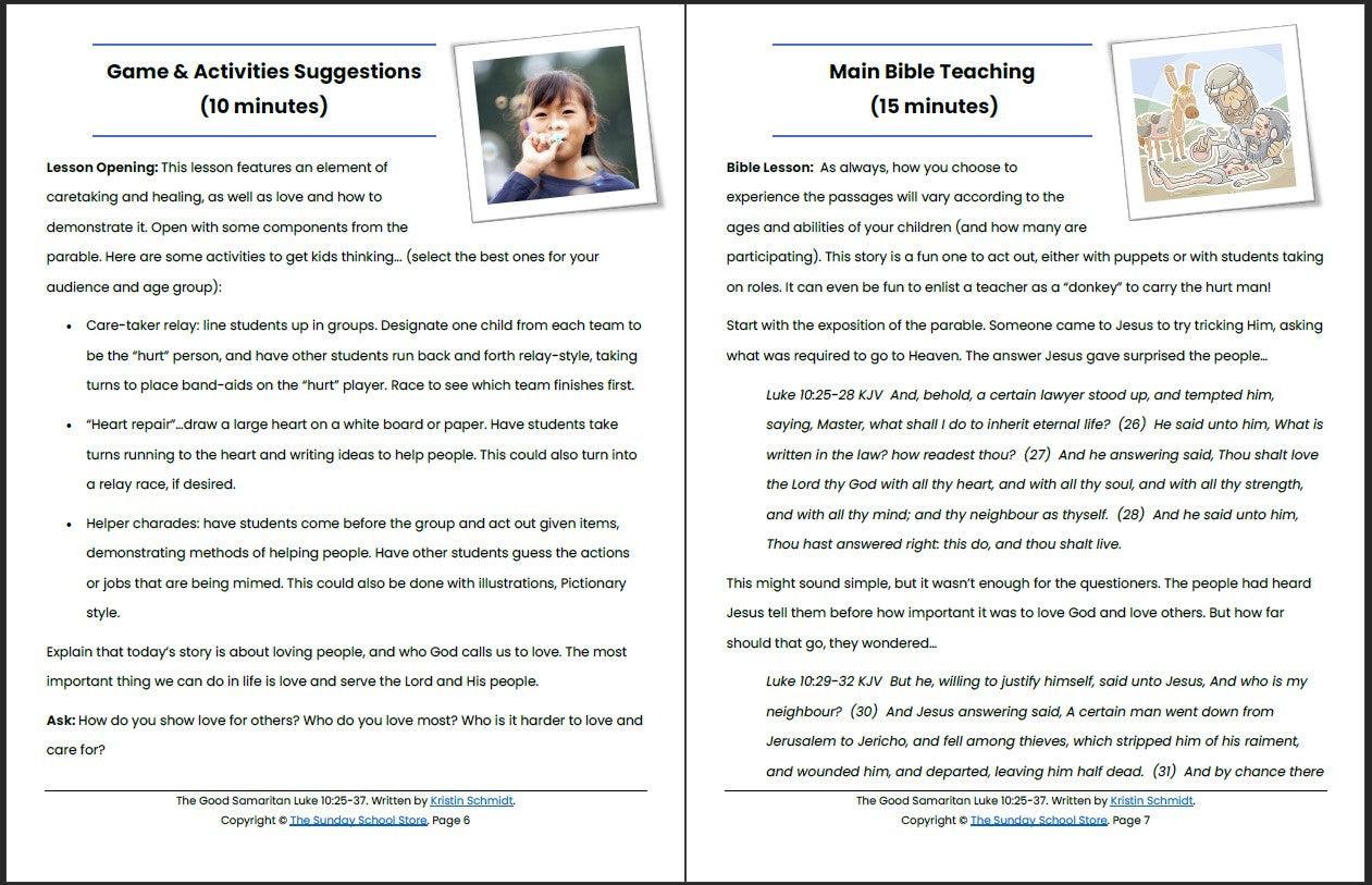 The Good Samaritan (Luke 10:25-37) Printable Bible Lesson & Sunday School Activities - Sunday School Store