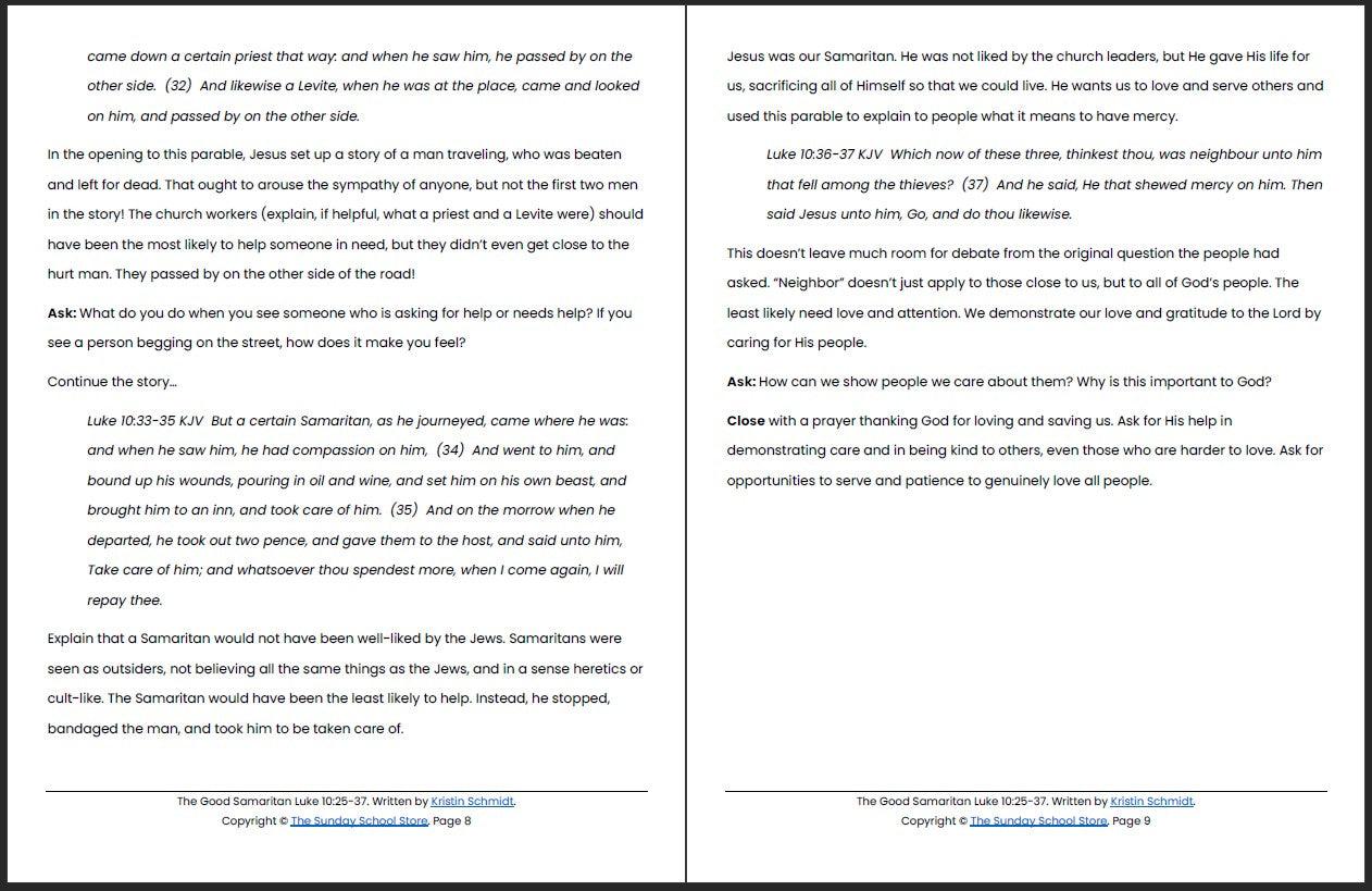 The Good Samaritan (Luke 10:25-37) Printable Bible Lesson & Sunday School Activities - Sunday School Store