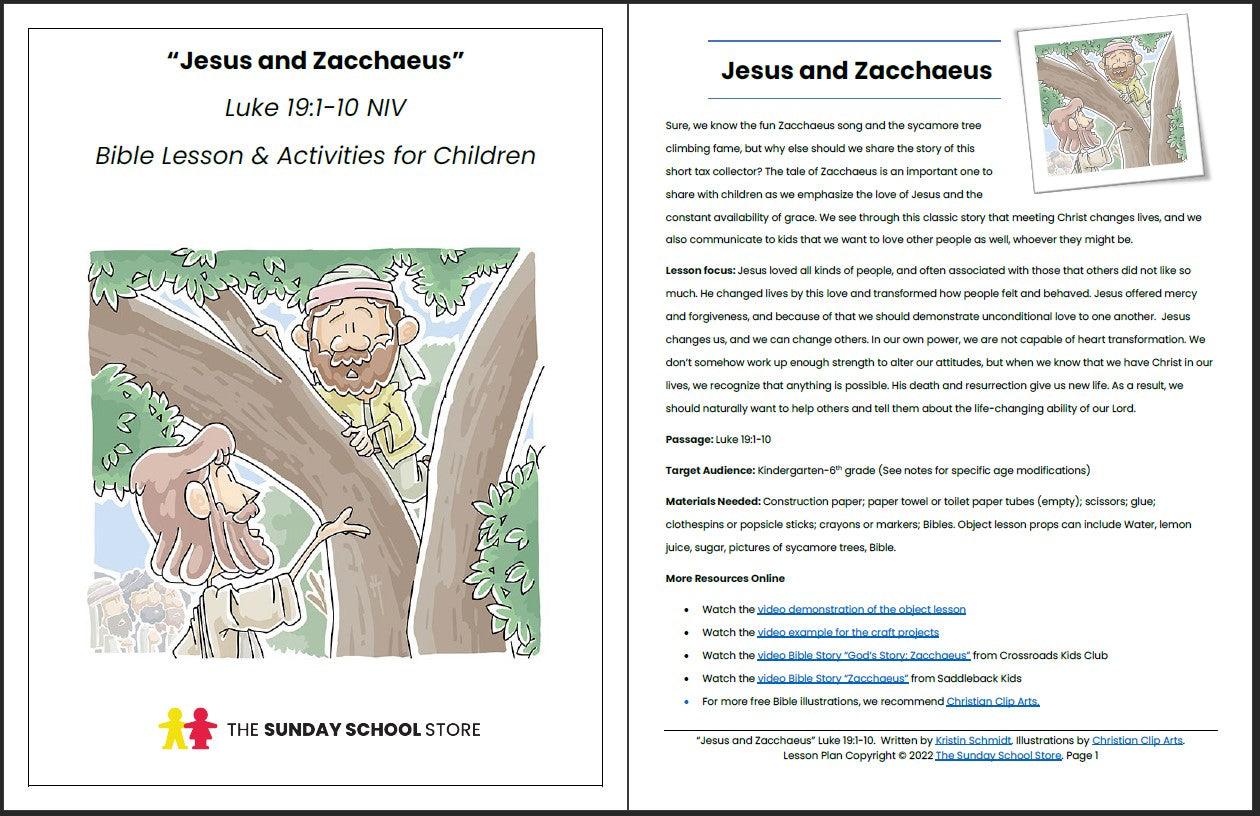 Jesus and Zacchaeus (Luke 19:1-10) Printable Bible Lesson & Sunday School Activities - Sunday School Store