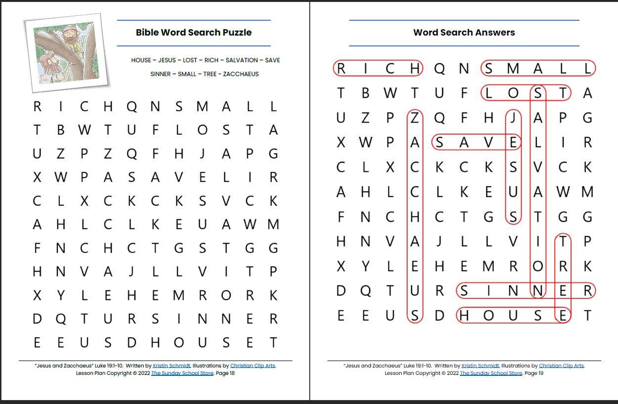 Jesus and Zacchaeus (Luke 19:1-10) Printable Bible Lesson & Sunday School Activities - Sunday School Store