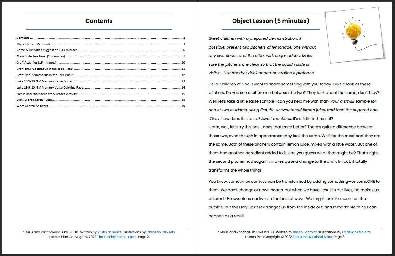 Jesus and Zacchaeus (Luke 19:1-10) Printable Bible Lesson & Sunday School Activities - Sunday School Store