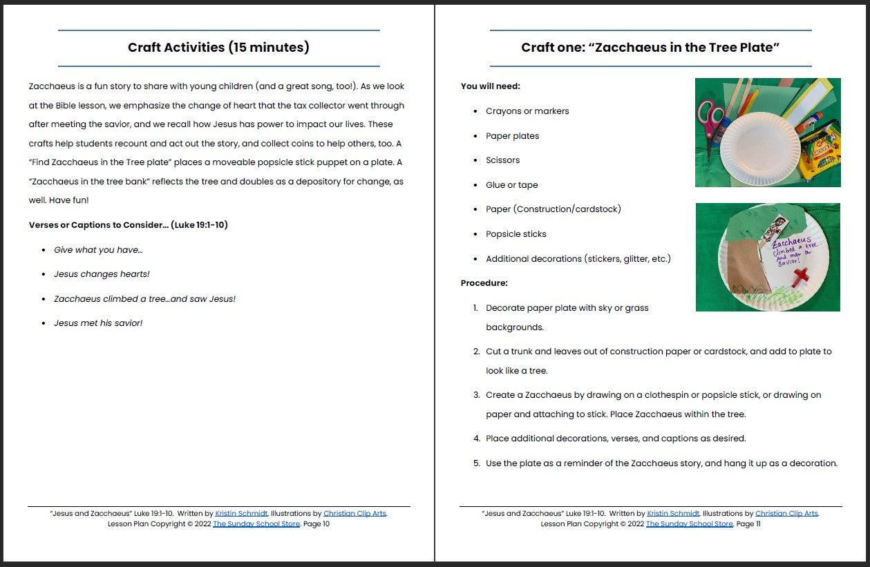 Jesus and Zacchaeus (Luke 19:1-10) Printable Bible Lesson & Sunday School Activities - Sunday School Store