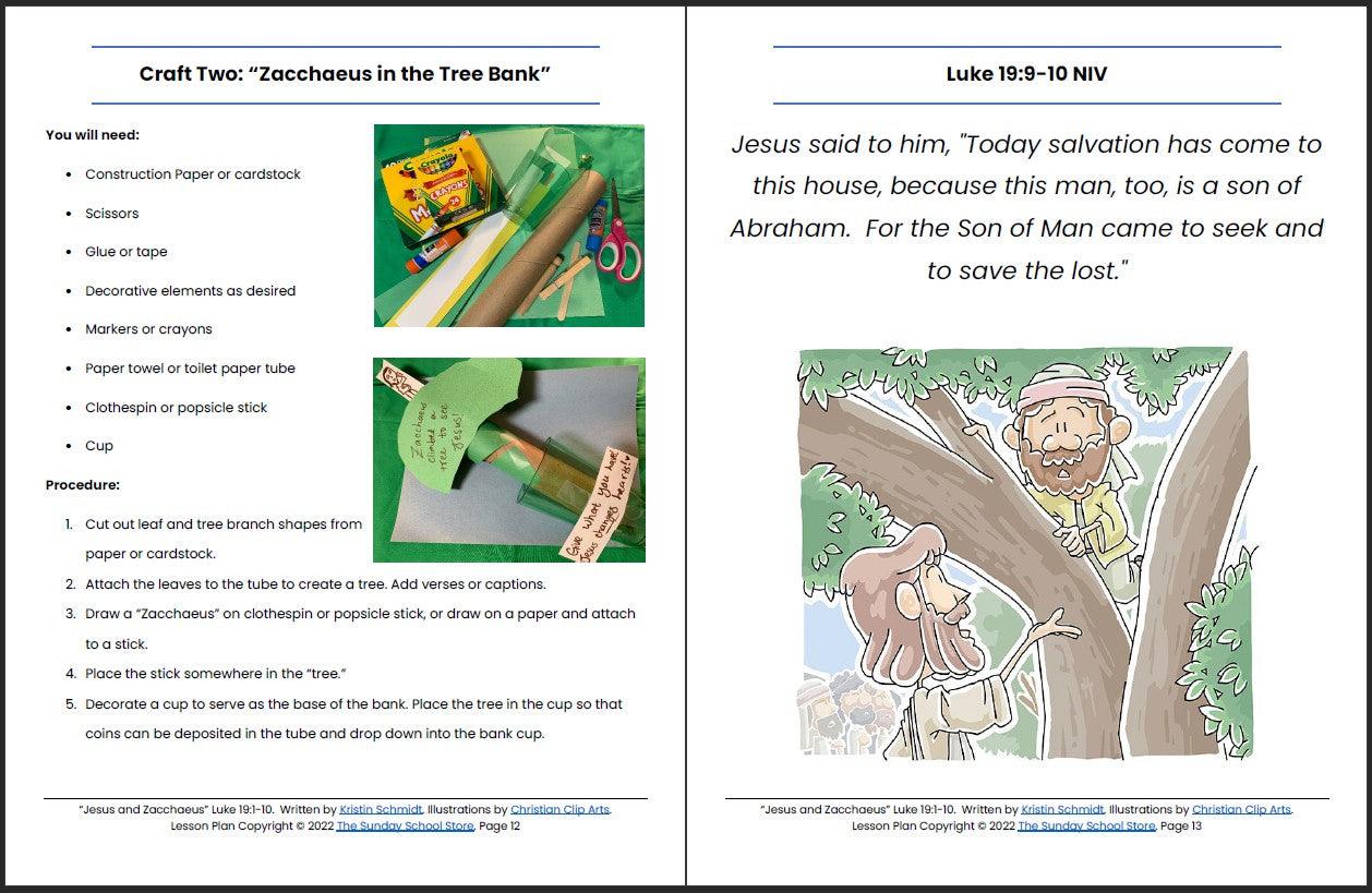 Jesus and Zacchaeus (Luke 19:1-10) Printable Bible Lesson & Sunday School Activities - Sunday School Store