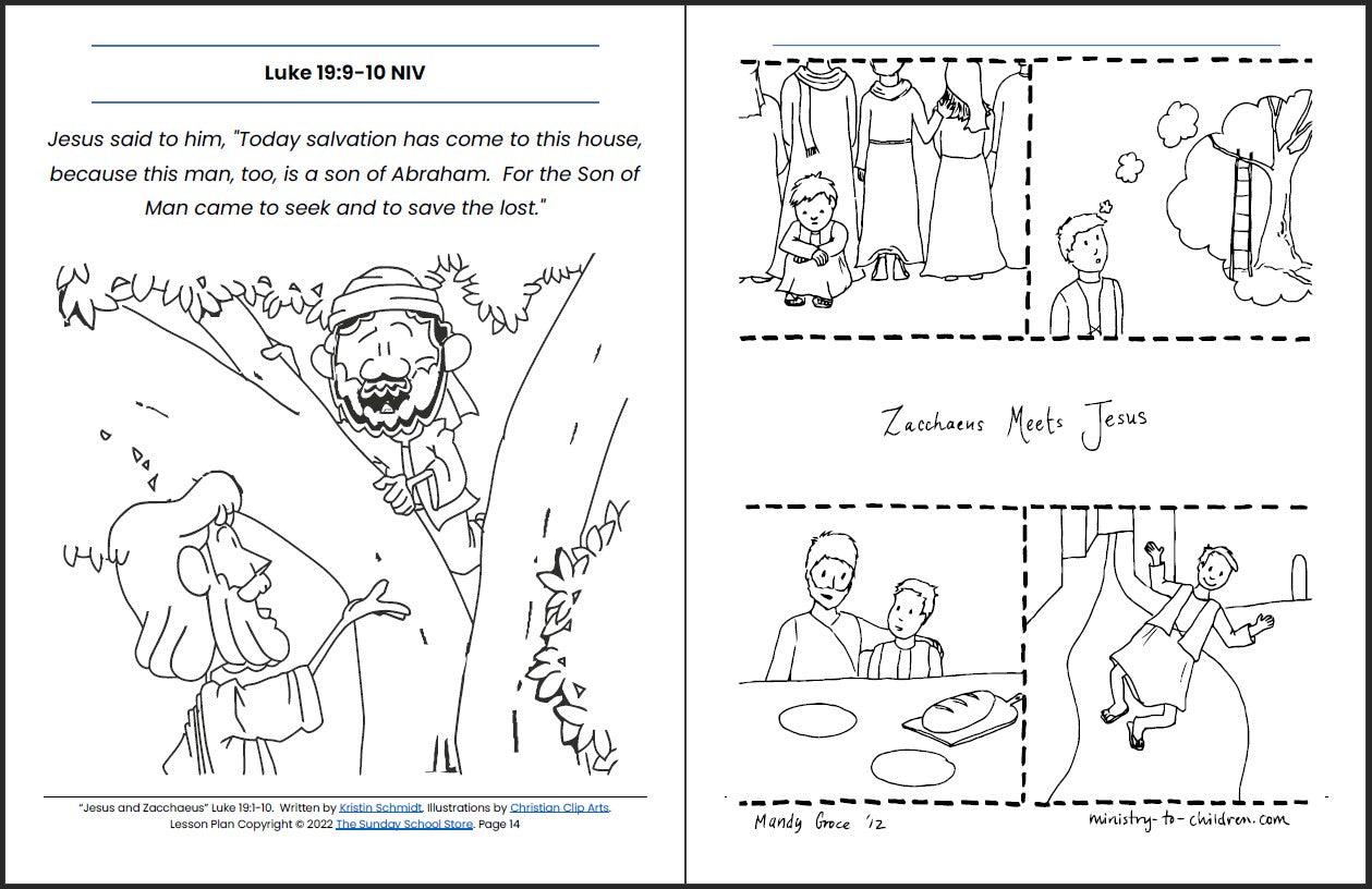 Jesus and Zacchaeus (Luke 19:1-10) Printable Bible Lesson & Sunday School Activities - Sunday School Store