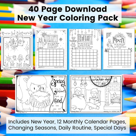 New Year Coloring Pages - Calendar, Seasons, and Daily Routine - 40 Page Download - Sunday School Store