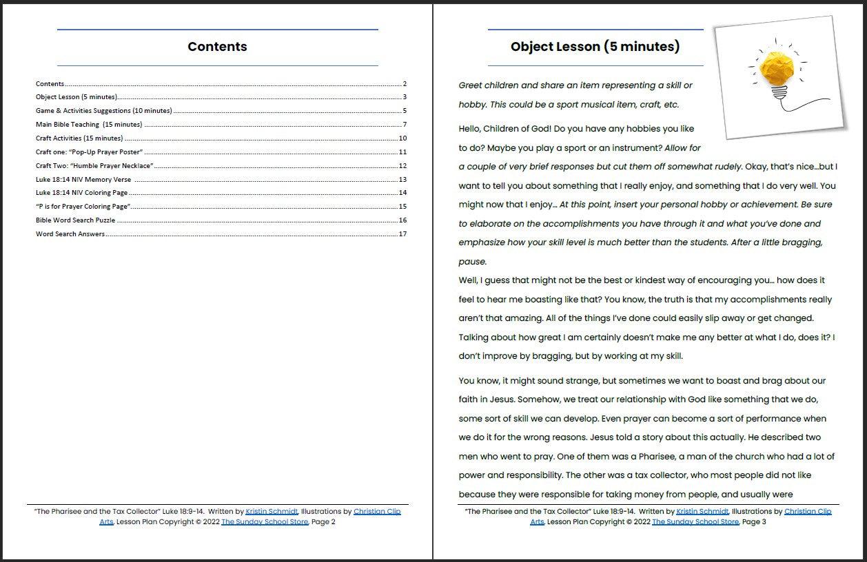 The Pharisee and the Tax Collector (Luke 18:9-14) Printable Bible Lesson & Sunday School Activities - Sunday School Store