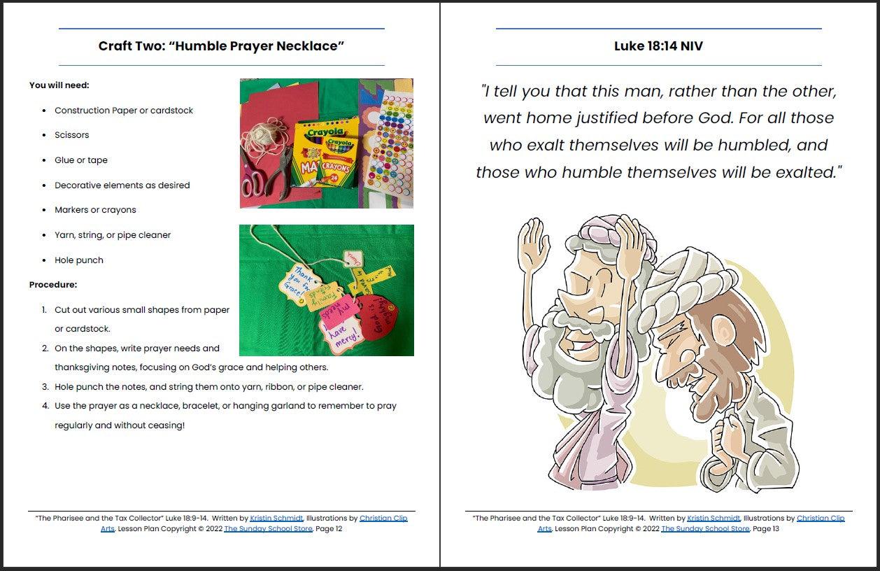 The Pharisee and the Tax Collector (Luke 18:9-14) Printable Bible Lesson & Sunday School Activities - Sunday School Store